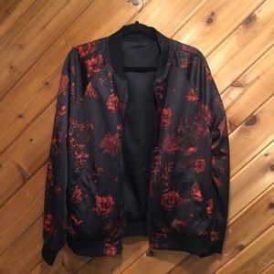 Reversible black/red rose bomber jacket